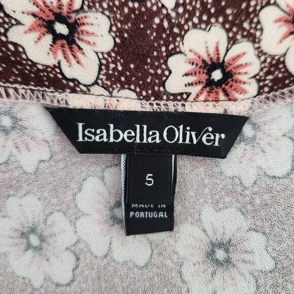 Isabella Oliver Floral Dress – Brown Long Sleeve Midi Tie Waist Maternity - Picture 3 of 10